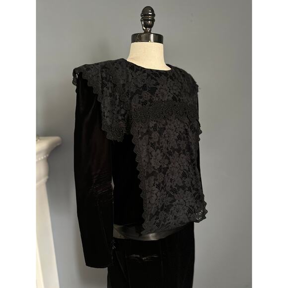 Scott McClintock Black Velvet Dress Edwardian ShabbyChic Retro 20s Gunne Sax - Picture 5 of 11